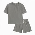 thumbnail image 2 of TOWED22 Baby Boy Summer Clothes Toddler Infant Outfit Short Sleeve Letter T Shirt Tops and Stretch Shorts Clothing Set(Dark Gray,12-13 Y), 2 of 8