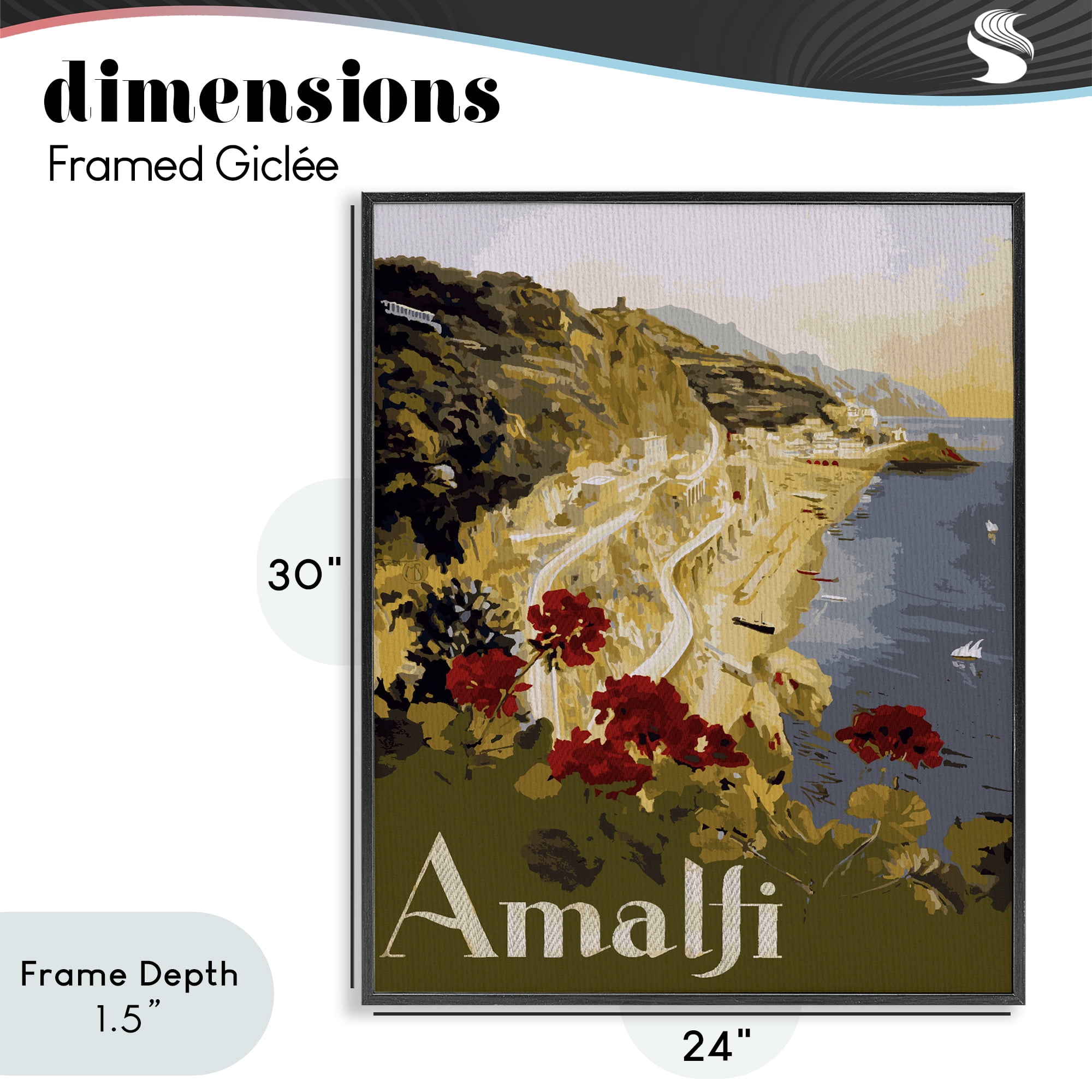 Stupell Industries Picturesque Amalfi Coast Black Framed Giclee Art, design by Lil' Rue