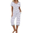 thumbnail image 1 of Puntoco Conjunto de pijama cómodo para mujer Conjunto de pijama y pantalón de manga corta con cuello en V para mujer Conjunto de pijama informal con bolsillos, 1 of 5