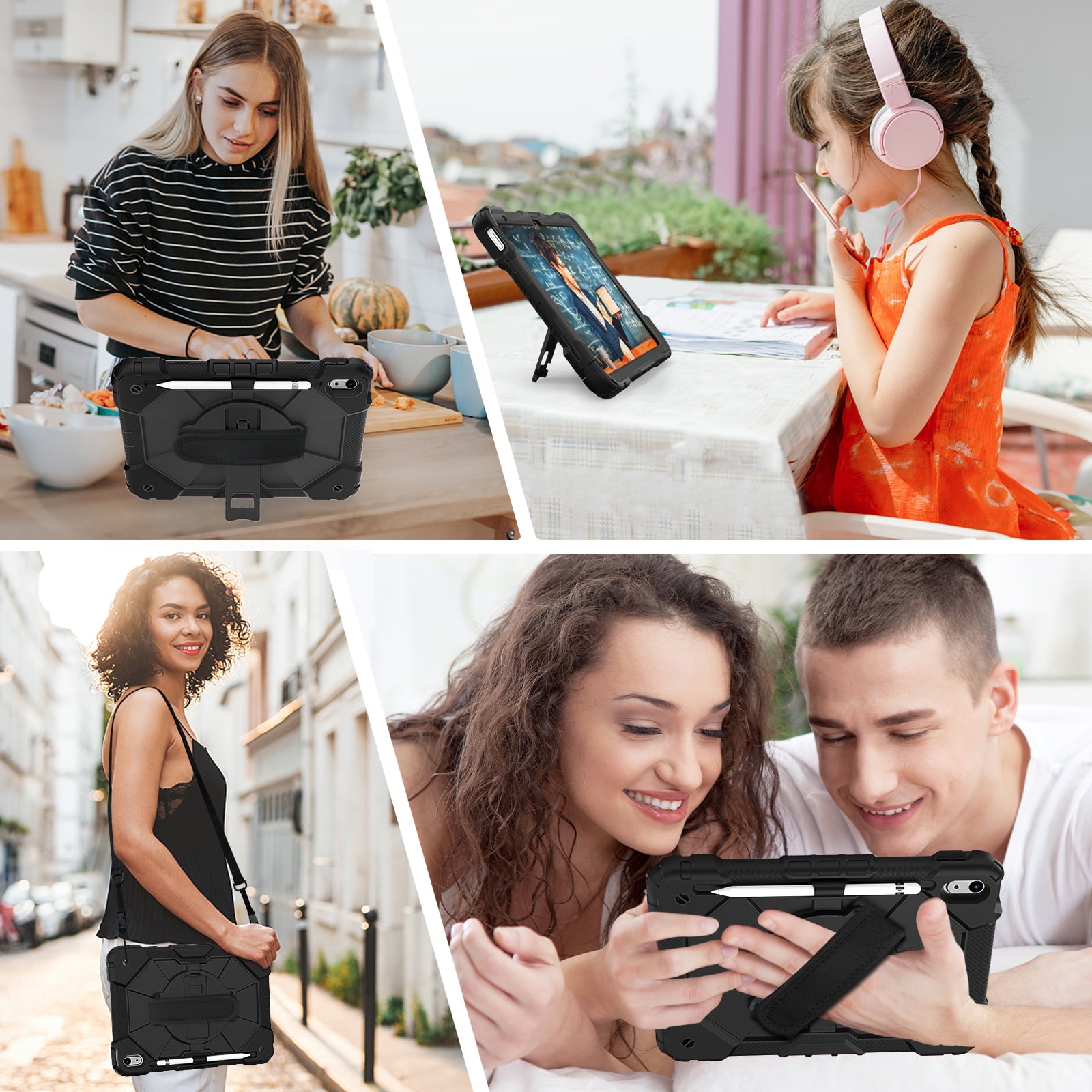 ELEHOLD Rugged Hybrid Case for iPad 11th Gen (A16) 2025 11-inch,with Built-in Kickstand 360° Rotating Handstrap Pencil Holder Crossbody Shoulder Strap Shockproof Heavy Duty Case,Black