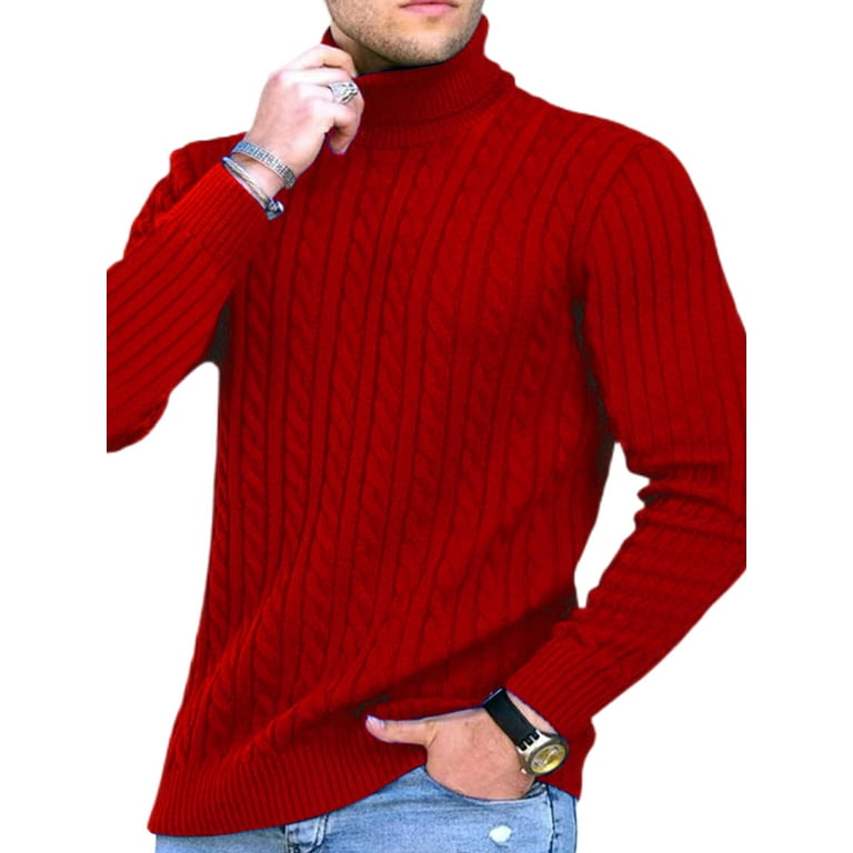 Grianlook Men Sweater High Neck Knitted Sweaters Solid Color Grianlook Men Sweater High Neck Knitted Sweaters Solid Color