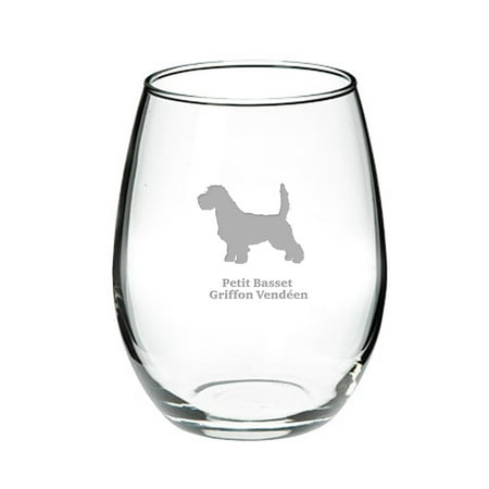 

Petit Basset Griffon Vendeen Deep Etched Stemless Red Wine Glass