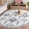 thumbnail image 3 of Safavieh Moroccan Tassel Larry Geometric Shag Area Rug, Ivory/Gray, 6' x 8' Oval, 3 of 14