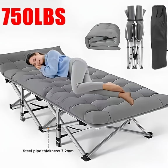 75-Inch Extra Large Heavy Duty Foldable Camping Cot, 550/650/750Lbs Capacity, 10ft Frame, Mattress/No Mattress Options, Portable Outdoor Bed for Camping, Travel, Garden, Balcony