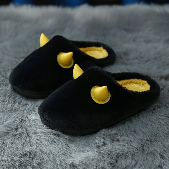 LoyisViDion Toddler Shoes Clearance Toddler Boys Girls Shoes Plush Keep Warm Non-Slip Shoes Soft Kid Cotton Slippers Black 5-6Years