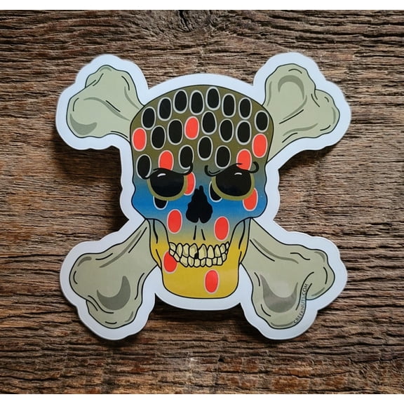 Brown Trout Skin Skull Sticker Decal