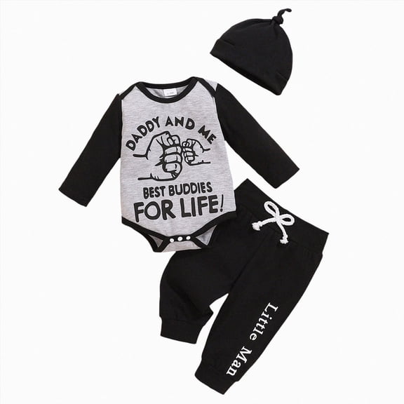 Nwiuh Newborn Infant Baby Clothes Long Sleeve Romper Pants Hat 3PCS Outfits Set (Grey, 12-18 Months)