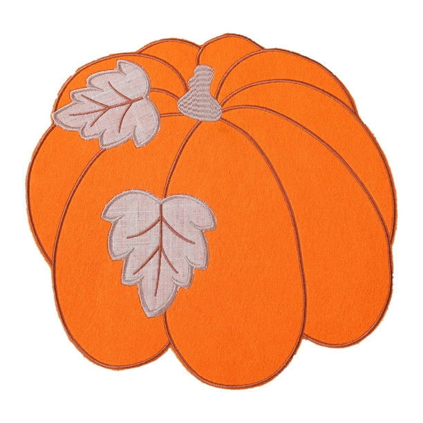 Juego de 4 manteles individuales de mesa con calabazas naranjas bordadas para otoño, otoño o acción de gracias, doble grosor (naranja)