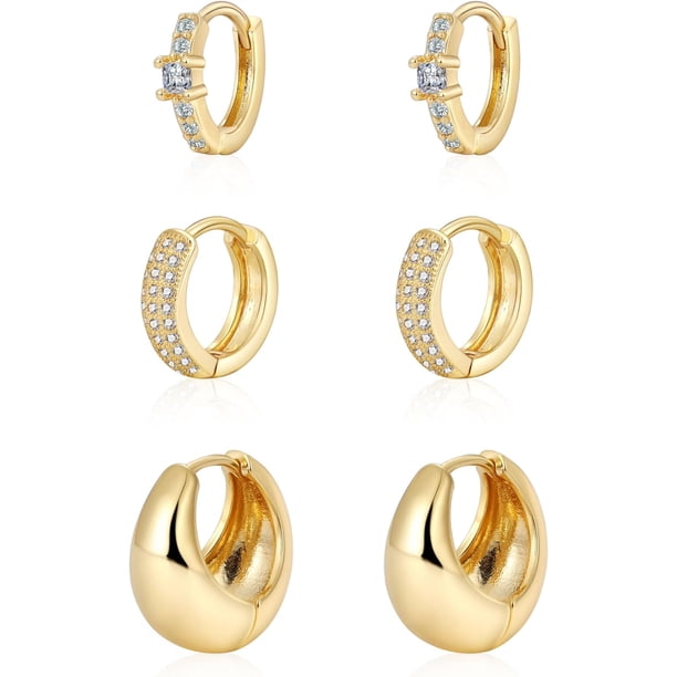 Juego de aretes de plata para mujer, delicados aretes de aro de plata chapados en oro de 14 quilates/plata, ligeros aretes de cartílago hipoalergénicos, aretes de plata pequeños, joyer