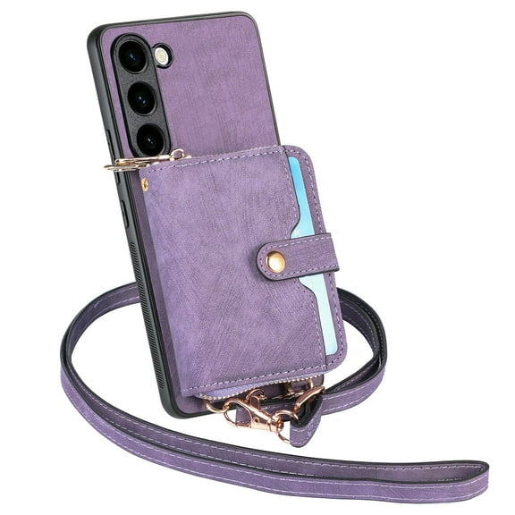 Dteck for Samsung Galaxy A15 Wallet Case Crossbody for Women Men, Samsung A15 5G Zipper Phone Case with Card Holder Wrist Strap Purse Gift for Samsung Galaxy A15 5G,Purple