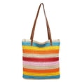 thumbnail image 2 of Homellea Striped Woven Tote Bag for Women, 15.4 Inch Summer Straw Look Shoulder Bag with Brown Handles for Beach, Vacation, Travel, Shopping, Pool, Work, Resort and Casual Daily Outfits, 2 of 6