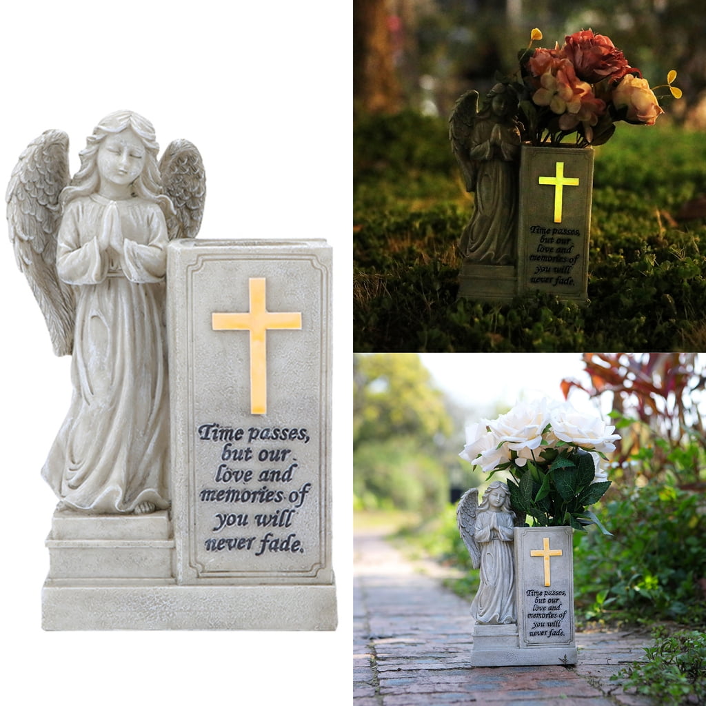Angel Statue Garden Decors Fluorescent Angel Figurines Resin Praying Angel Garden Memorial Sculptures Angel Sculptures