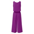 thumbnail image 4 of BYHONG Casual Outfits for Women Sleeveless Tank O Neck Top Short Button Top Wide Leg Pants Pocket Two Piece Suit Purple XL, 4 of 5