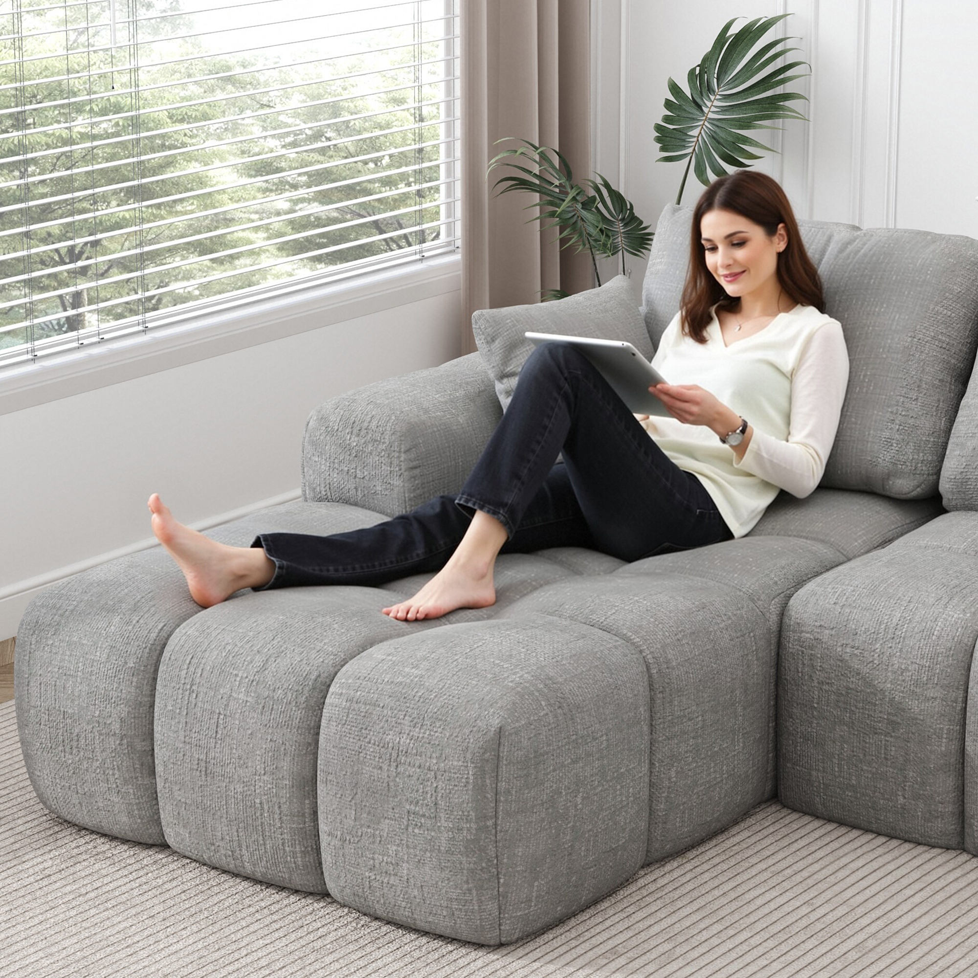 IDEALSOUL Sectional Sofa, 101" L-Shaped Modular Cloud Couch,Unique Chenille Fabric Couches and Sofas,Compression Sofa No Assembly Required(Light Gray)