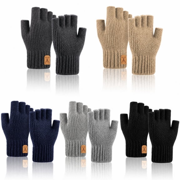 Bocaoying 5 Pack Fingerless Gloves for Men and Women, Thick Knitted Thermal Winter Half Finger Gloves with Fleece Lining, Winter Mittens for Driving Cycling Running, Multicolor