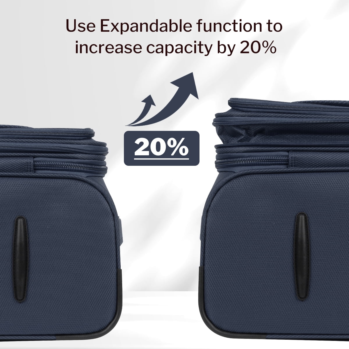 3-Piece Softside Luggage Set Expandable Suitcase with TSA Lock and Front Opening, 20"/26"/30", Navy Blue - 8809