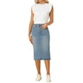 thumbnail image 2 of Faldas de mezclilla para mujer Inspire Chic, de cintura alta, con cremallera y abertura trasera, faldas midi de mezclilla con bolsillos, azul claro, XL, 2 of 5