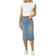 thumbnail image 2 of Faldas de mezclilla para mujer Inspire Chic, de cintura alta, con cremallera y abertura trasera, faldas midi de mezclilla con bolsillos, azul claro, XL, 2 of 5