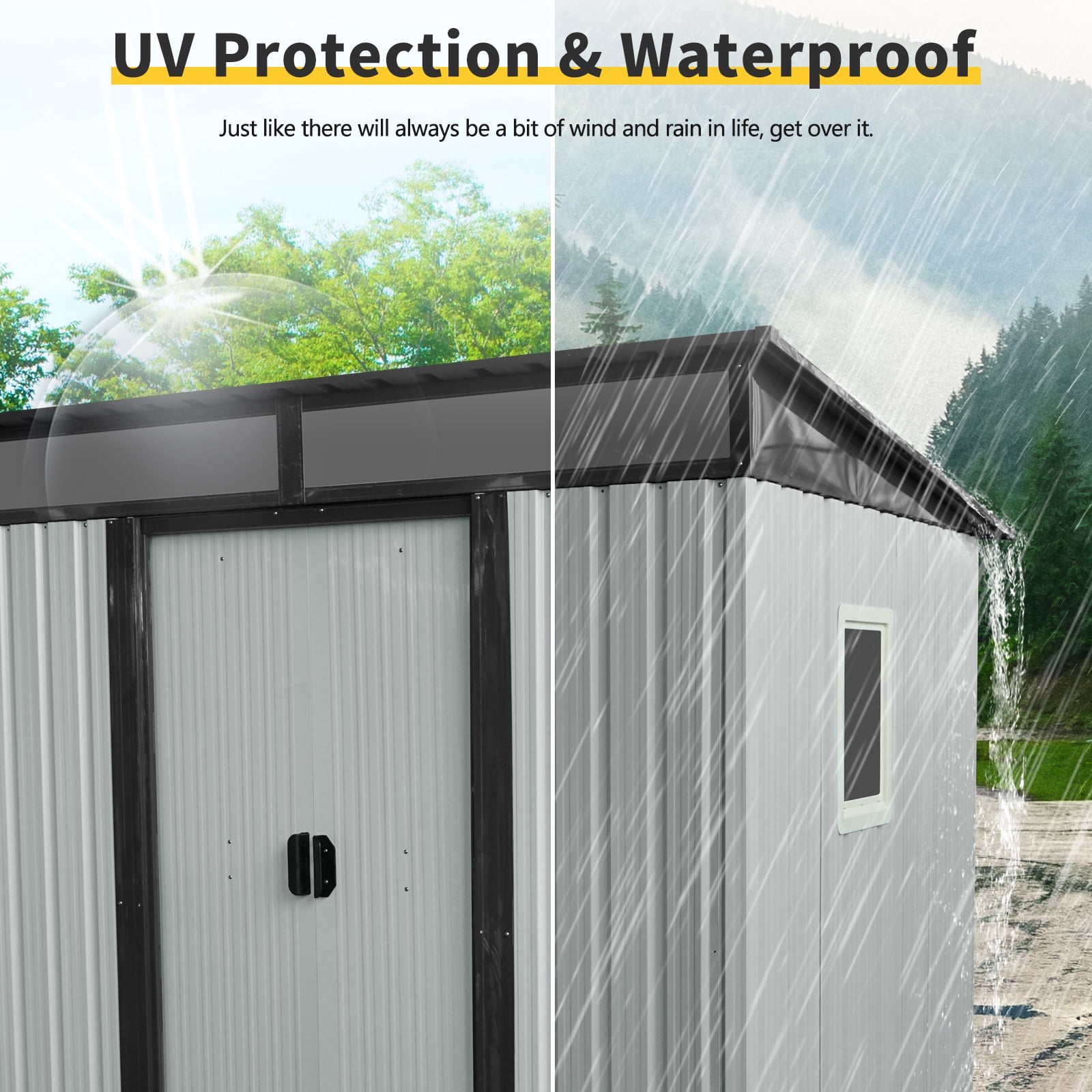 Olurrisa 6ft x 5ft Outdoor Metal Storage Shed with Window and Transparent plate for Garden, Lawn (White and Black)