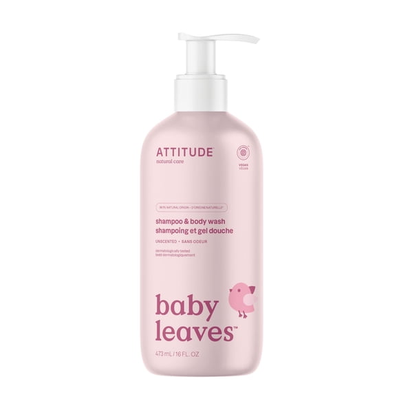 Champú y gel de baño ATTITUDE 2 en 1 para bebés, 473 ml, sin fragancia