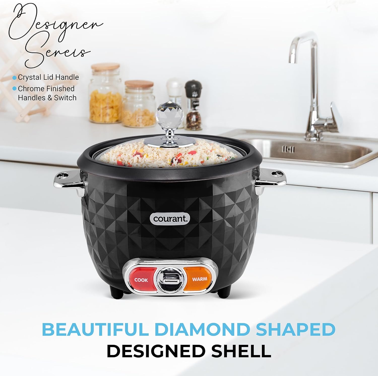 10-Cup Rice Cooker and Steamer with One-Touch Operation, Automatic  Warm Function,  Accents, Black