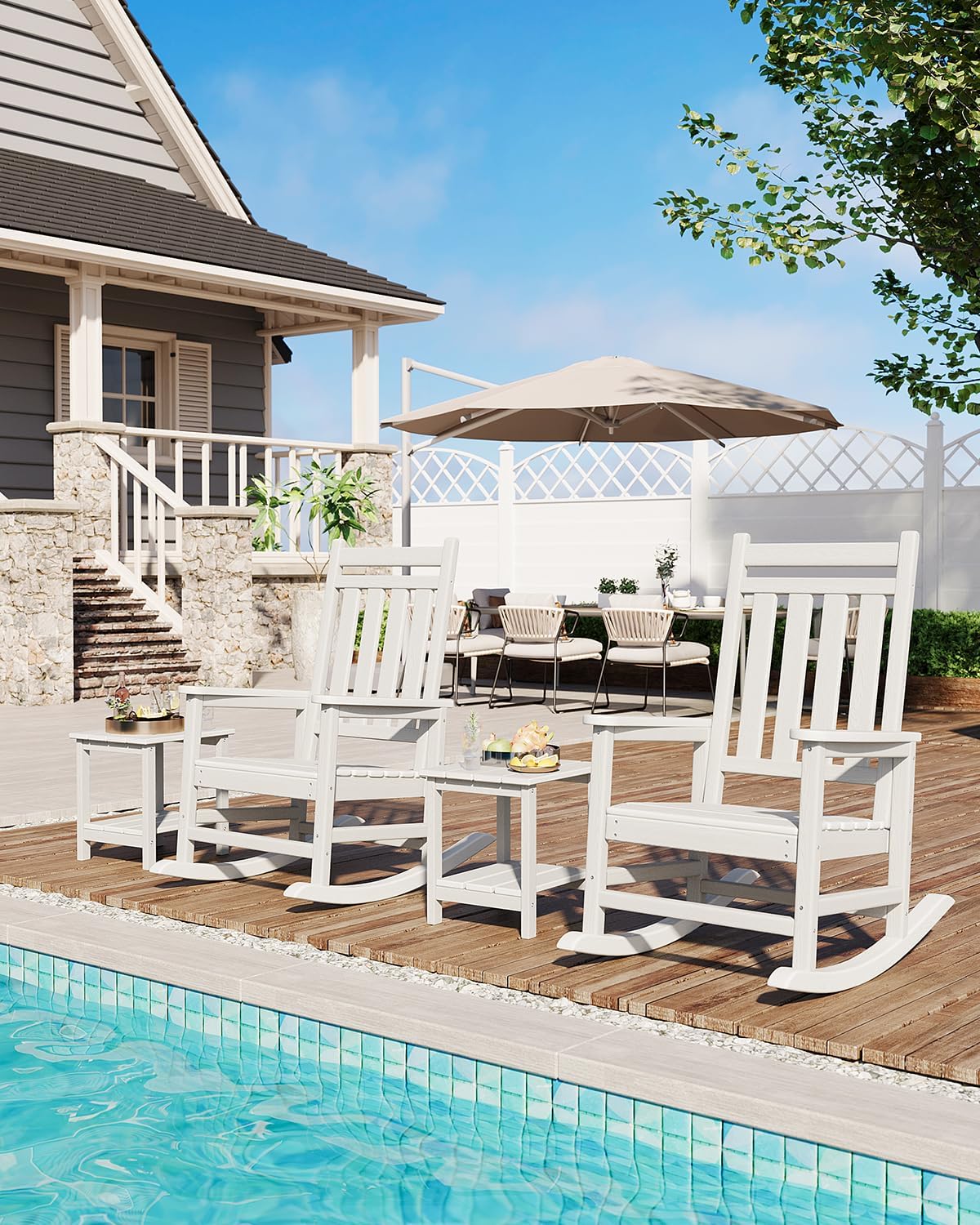 Senfot All-Weather HDPE Adirondack Side Table, 2-Tier Square Outdoor End Table White 2pcs