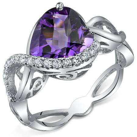Peora 3.00 Amethyst Engagement Ring in Rhodium-Plated Sterling Silver