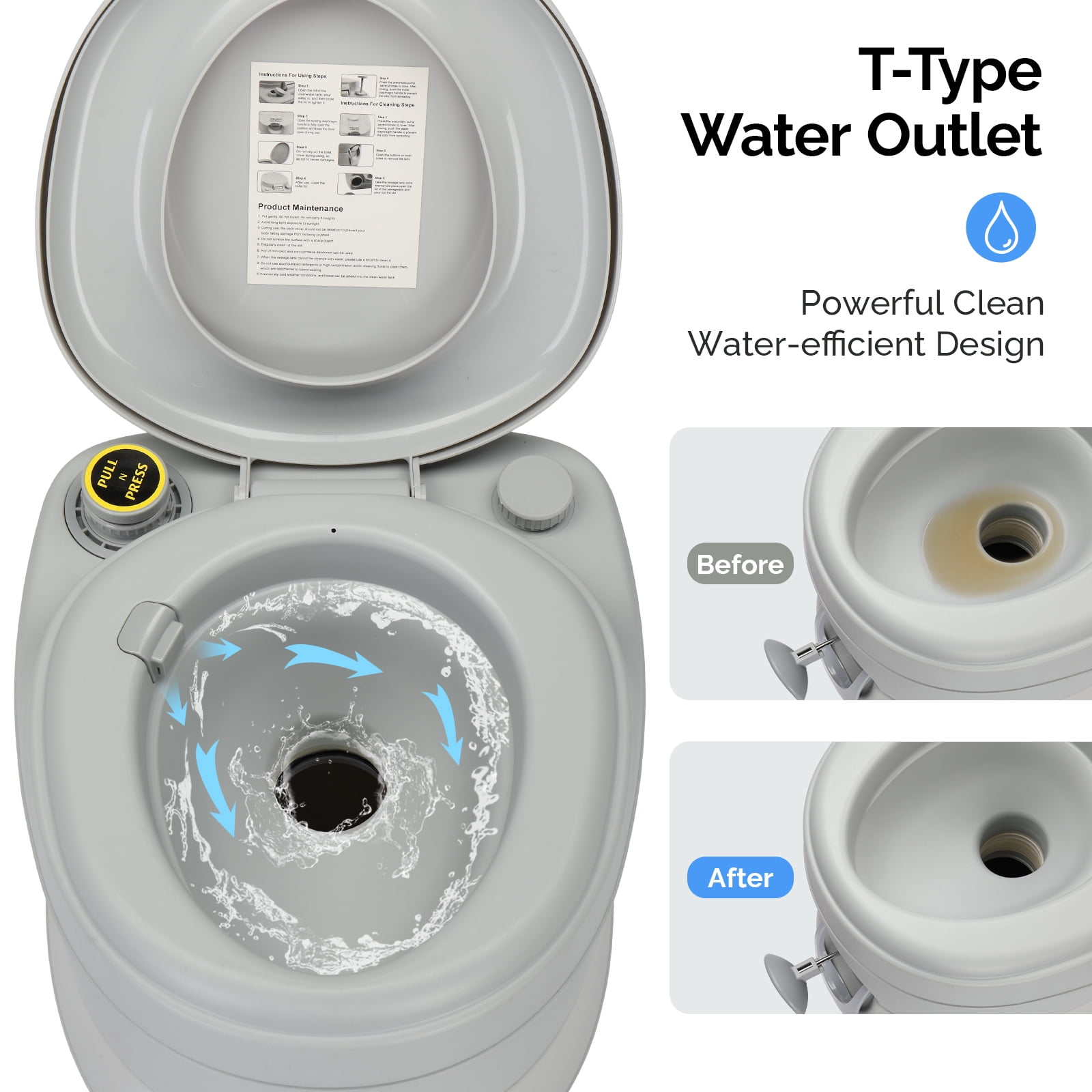 Ktaxon 5.3 Gallon Portable Camping Toilet, RV Toilet with Three Outlet, Porta Potty Portable Toilet for Hiking, Road Trips, RV Travel, Beaches, Traffic Jams, Camper, Boat, Home