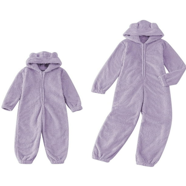 Women Baby Winter Family Matching Pyjamas Nightwear Onesies Fleece Hooded Pajamas Sleepwear Homewear Warm Clothing