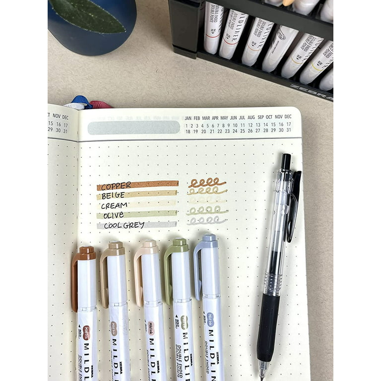 Zebra Mildliner Double Ended Creative Markers - Neutral Colors, Set of 5 