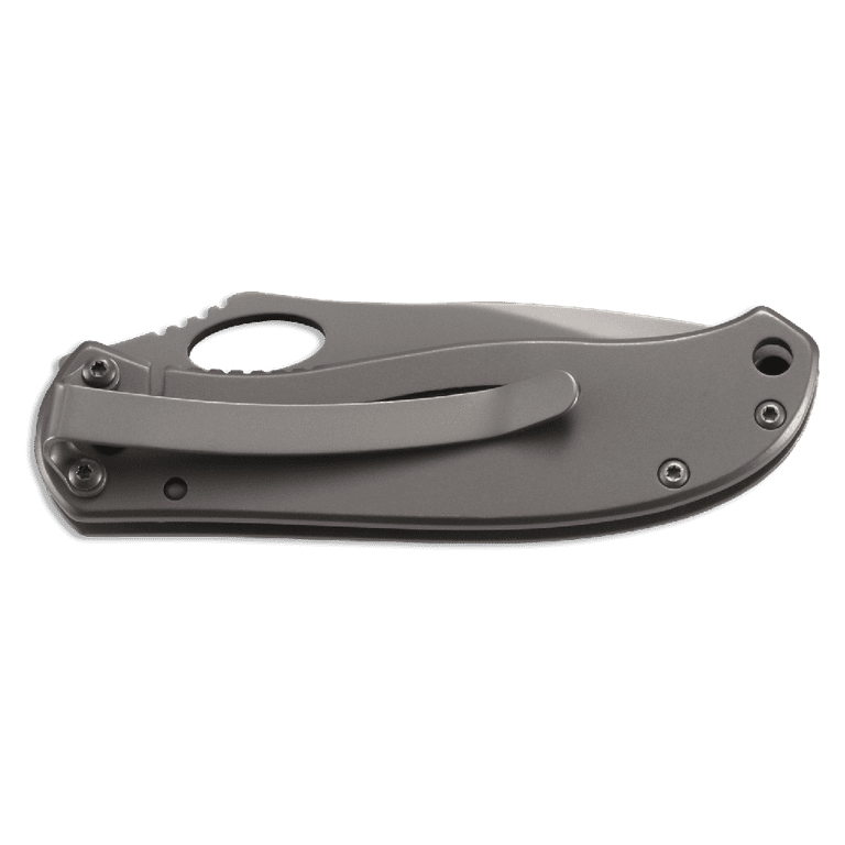 CRKT Pazoda 6490 Folding Knife with Dark Grey Ti-Nitride Finish 8Cr13MoV  Blade with Triple Point Serrations with Stainless Steel Handle and Frame  Lock for Safety 