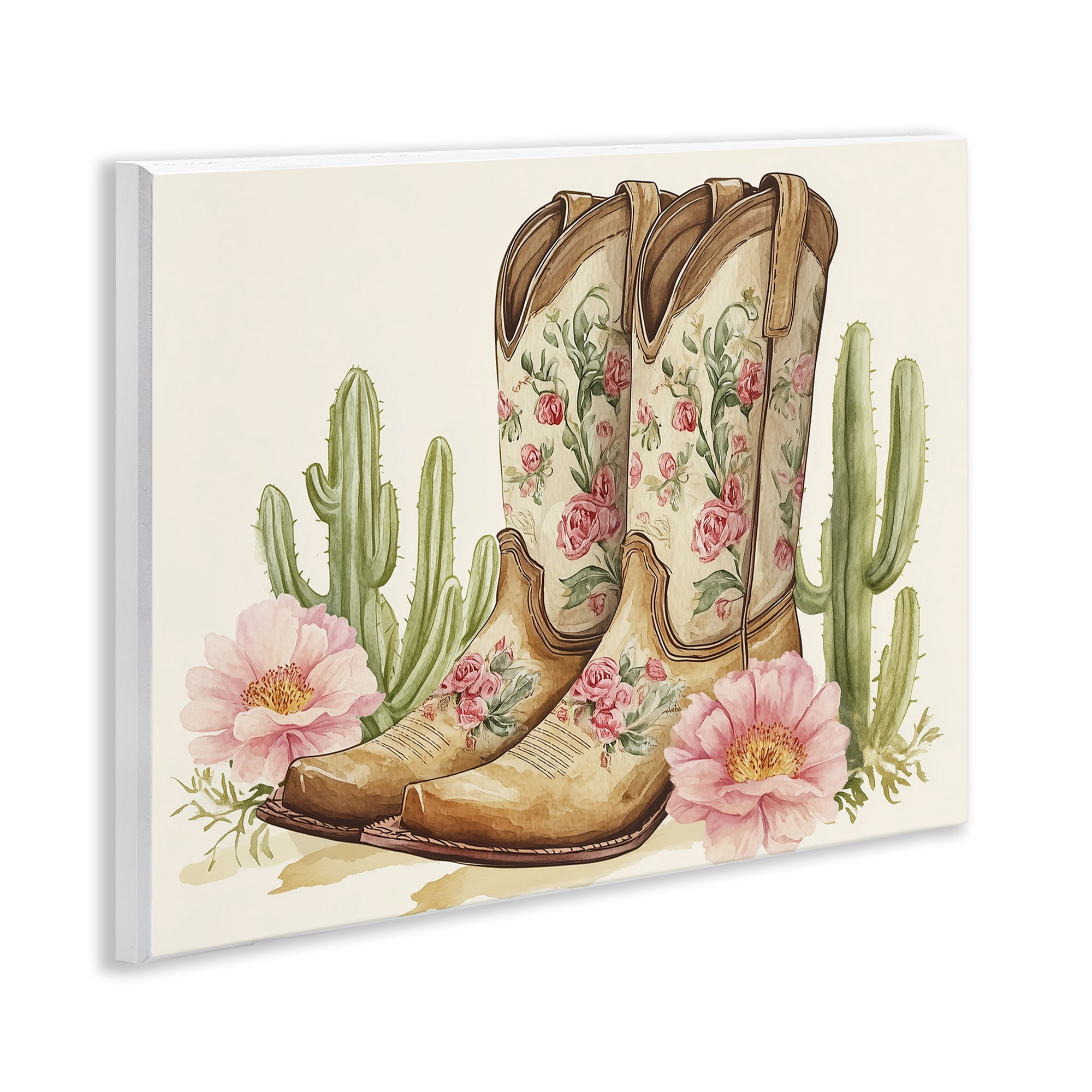 Stupell Industries Floral Boots & Cactuses Wall Plaque Art, design by Heidi Kuntz