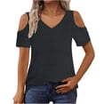 thumbnail image 2 of RYRJJ Womens Tops Trendy Cold Shoulder Short Sleeve V Neck Tee Shirts Summer Dressy Casual Eyelet Blouse(Black,M), 2 of 7
