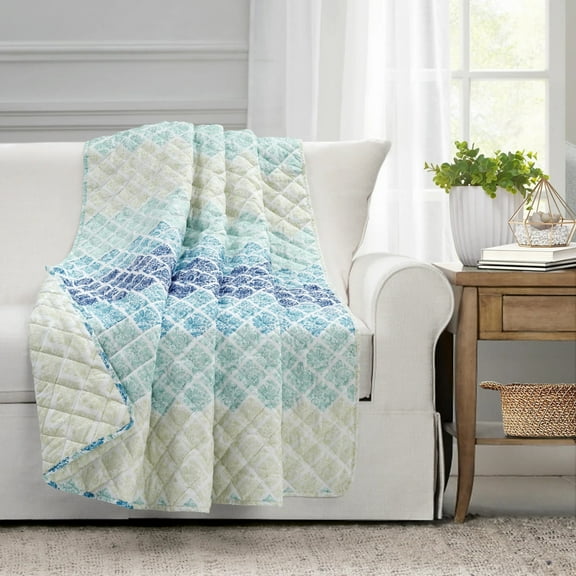 Lush Decor Medallion Ombre Reversible Throw Blue/Navy Single 50x60