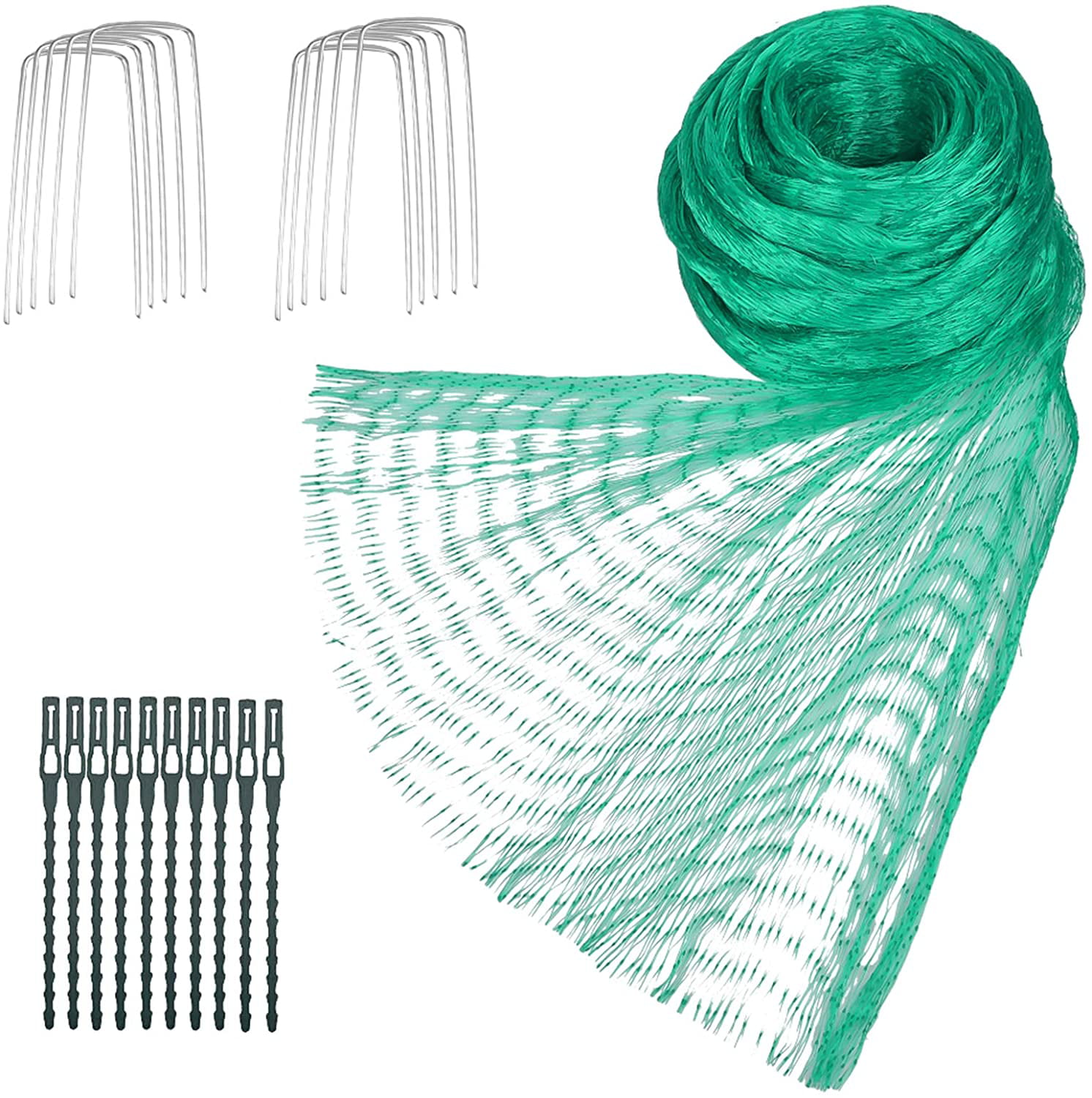 Anti Bird Protection Net with 100Pcs Nylon Cable Ties 13Ft x 33Ft Green Bird Netting Protection for Plant