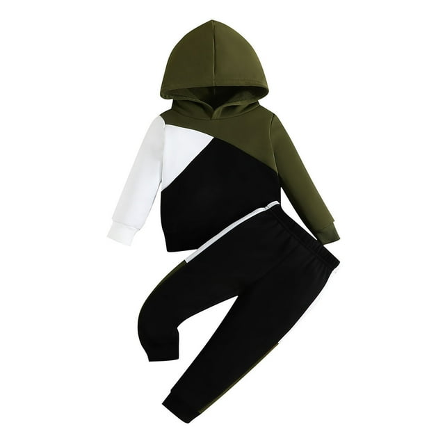 Gibobby Conjunto de ropa de manga larga para bebé y niño Conjunto de 2 piezas con capucha para niños pequeños, ropa para otoño e invierno(Verde,18-24 Meses)