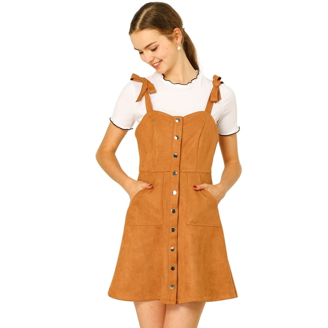 Unique Bargains Robe Courte en Faux Suède à Boutons pour Femmes Marron TG