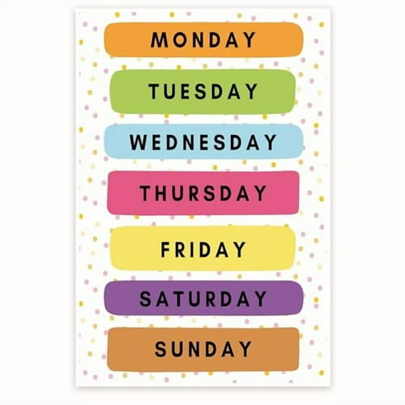 Bliss Monkey Co. Days Of The Week - Pre-K Kindergarten 1st Grade - Early Learning Classroom Resources - Classroom Poster - 12 x 18 Inch Poster - Unframed - Premium 100lb Gloss - Made In USA - BMCP003