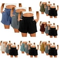 thumbnail image 4 of XFLWAM 3 Pack Linen Shorts for Women Drawstring High Waisted Casual Summer Pull On Loose Fit Beach Vacation Shorts with Pockets, 4 of 4
