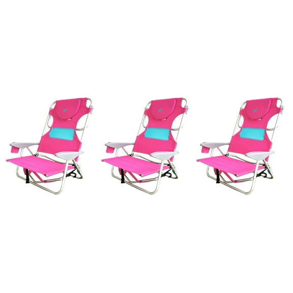 Ostrich Beach Ladies Comfort On-Your-Back Beach Chair, Pink (3 Pack)