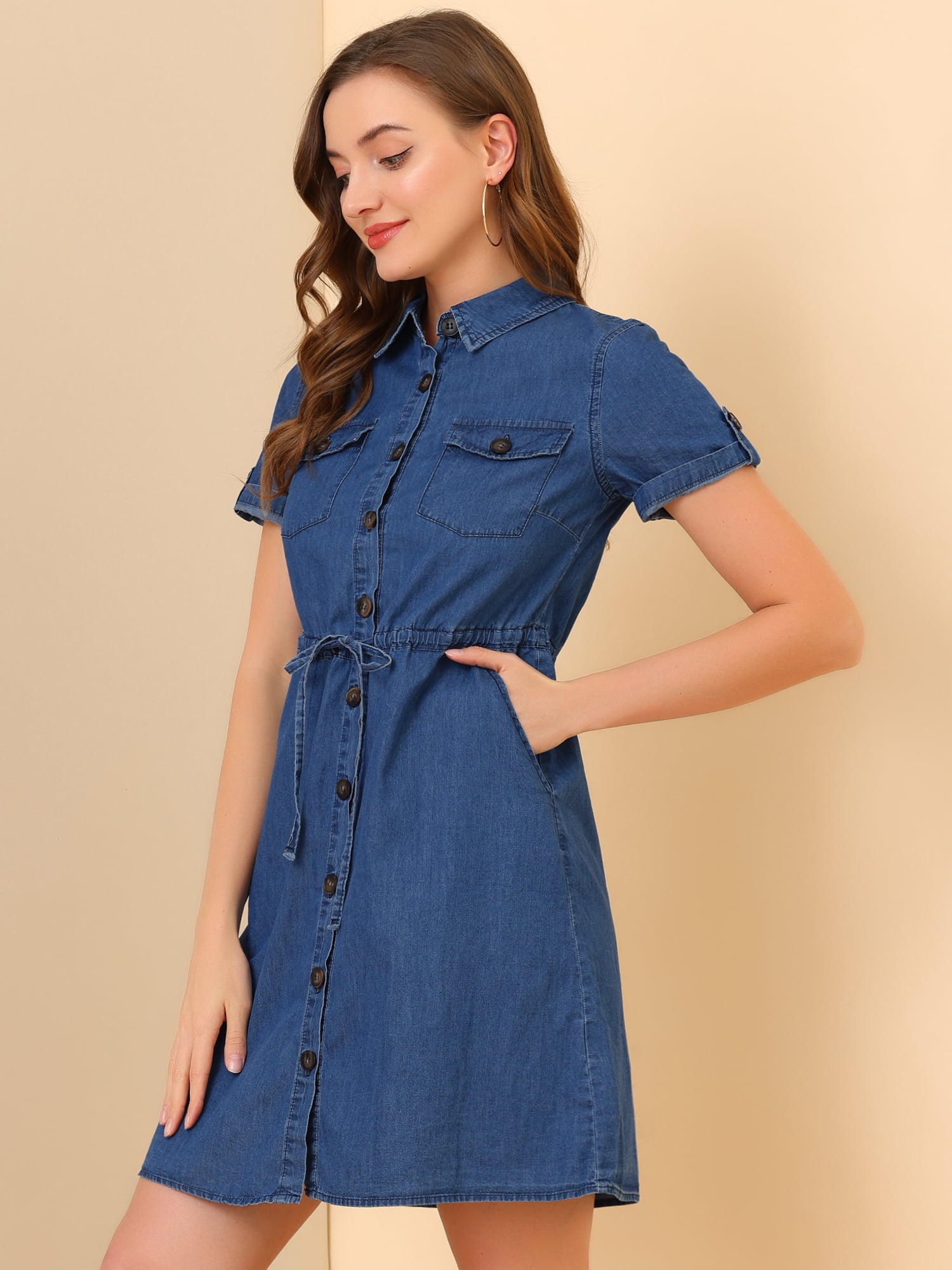 DARING DIVA Casual Button Front Summer Short Sleeve Dresses XL Sky Blue