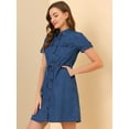 thumbnail image 2 of Vestido Camisero Informal De Mezclilla Con Cintura Con Cordón Y Cuello En Punta Para Mujer Cielo azul M, 2 of 6