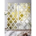 thumbnail image 3 of Yellow Morocco Sheer Curtains 96 Inch Length 2 Panels Set, Retro Grey Foil Painting Grunge Tribal Voile Window Treatment Semi Sheer Long Curtains Drapes for Bedroom/Living Room/Kitchen 52"x96"x2, 3 of 7