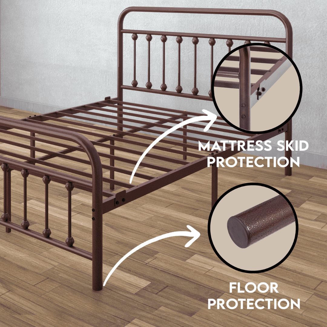Golden Gate Beds Vintage Wrought Iron BedFrame with Classic Metal Platform Base, Headboard and Footboard, No Box Spring Needed, Easy Assembly, Mattress Base , Noise-Free, Sleek Brown Finish,Full Size