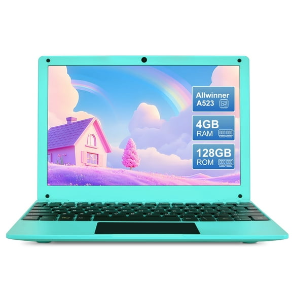 10.1 inch Android 13.0 Laptop Computer, Portable Mini laptop with Octa Core Allwinner A523 CPU 4GB RAM 128GB EMMC HD IPS Screen for Kids Learning and Entertainment