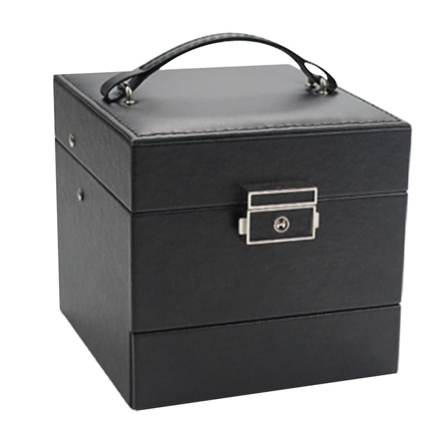 Caja de joyería, soporte para exhibir joyas, estuche grande de almacenamiento de joyas de cuero PU para Negro
