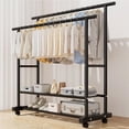 thumbnail image 3 of SUSUZI Double Rods Garment Rack with Wheels, Freestanding Clothing Rack for Hanging Clothes, 3 of 6