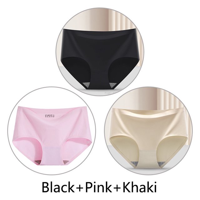 ZXYOUPING 3pcs Mujeres Bragas Sin Costuras De Seda De Hielo Rastro Ropa Interior De Cintura Media Color Caramelo Algodón Entrepierna Lencería M-XXLpangjing