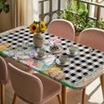 thumbnail image 3 of Easter Table Cloths for 3 Foot Rectangle Tables, Spring Rabbit Flowers Colorful Eggs Black Lattice Patio Waterproof Elastic Fitted Tablecloths, Washable Rectangular Table Cover for Camping, 3 of 8