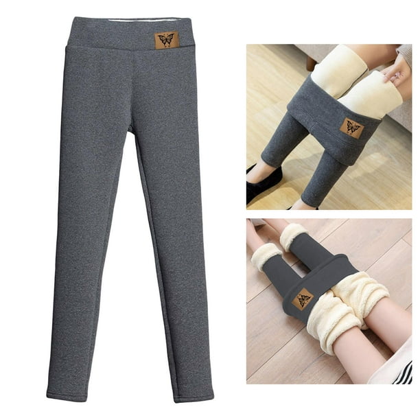 Yinanstore Women Winter Leggings Elastic Solid Comfortable Thermal Tights Pants  Warm Stretch Thickened High Waisted Fleece Lined Workout Yoga Hiking ,  Gray, L yL 